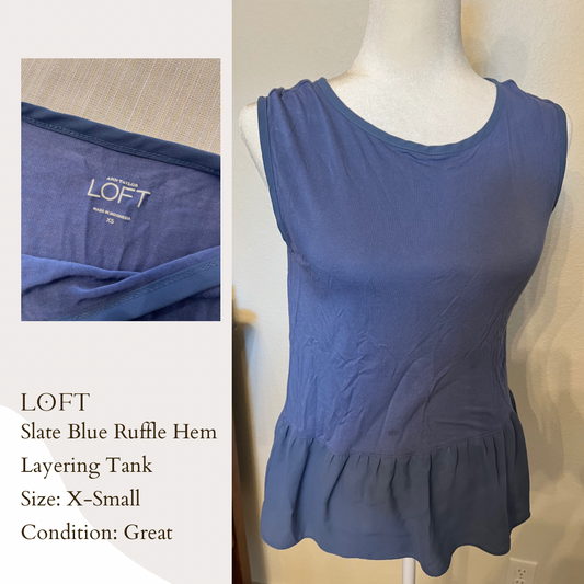 LOFT Slate Blue Ruffle Hem Layering Tank