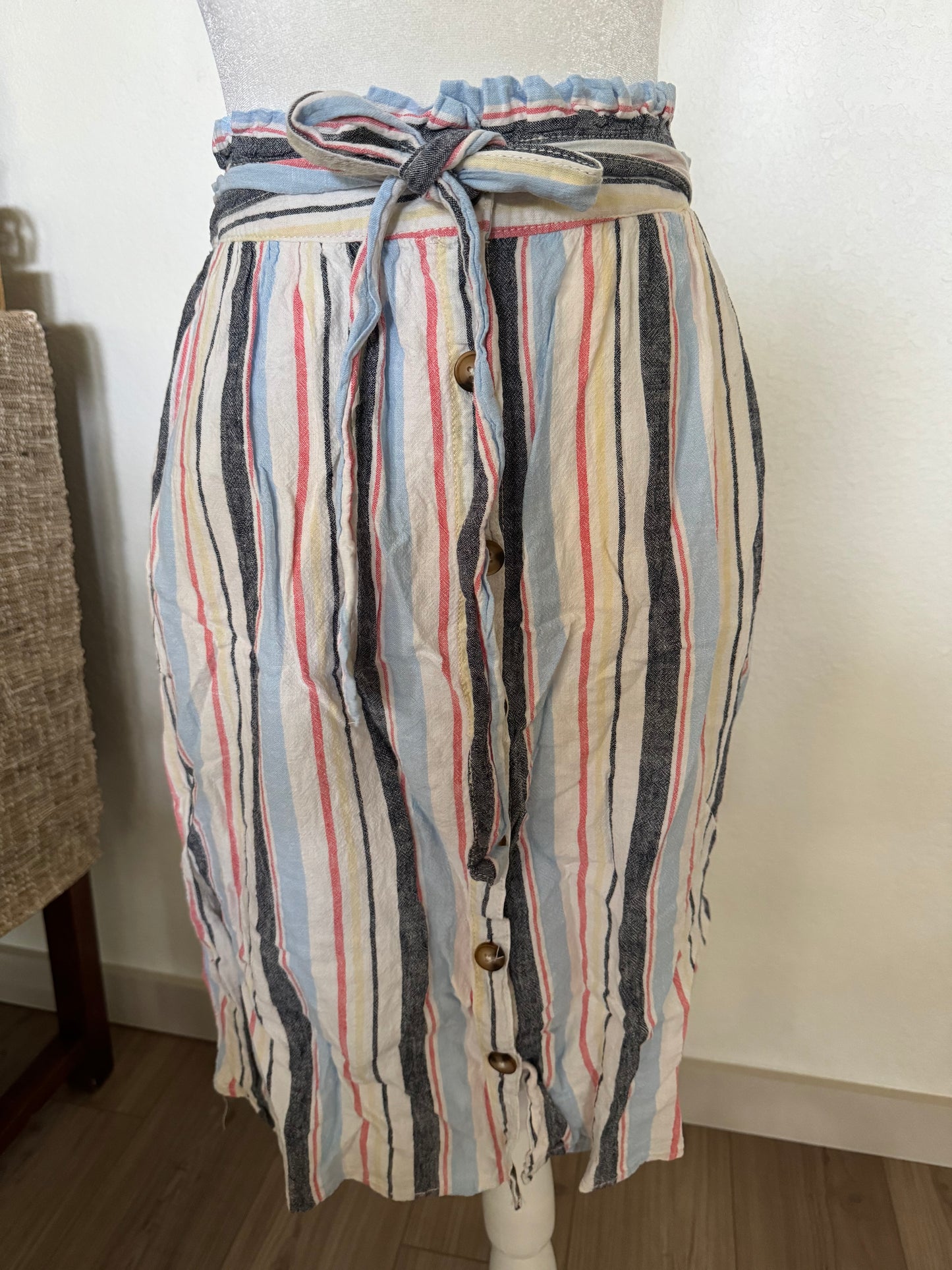 A.N.A. Blue and Pink Stripe Midi Skirt