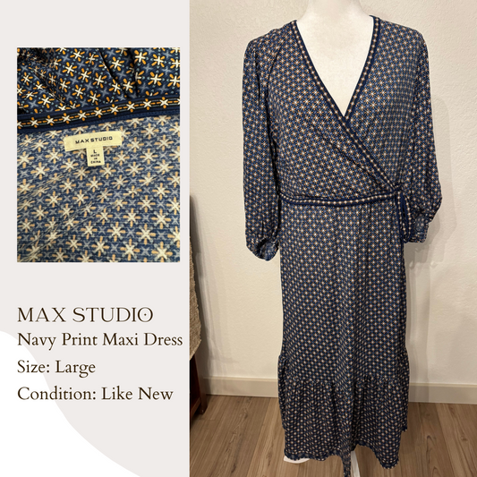 Max Studio Navy Print Maxi Dress