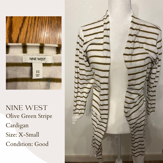 Nine West Olive Green Stripe Cardigan