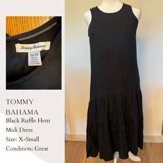 Tommy Bahama Black Ruffle Hem Midi Dress