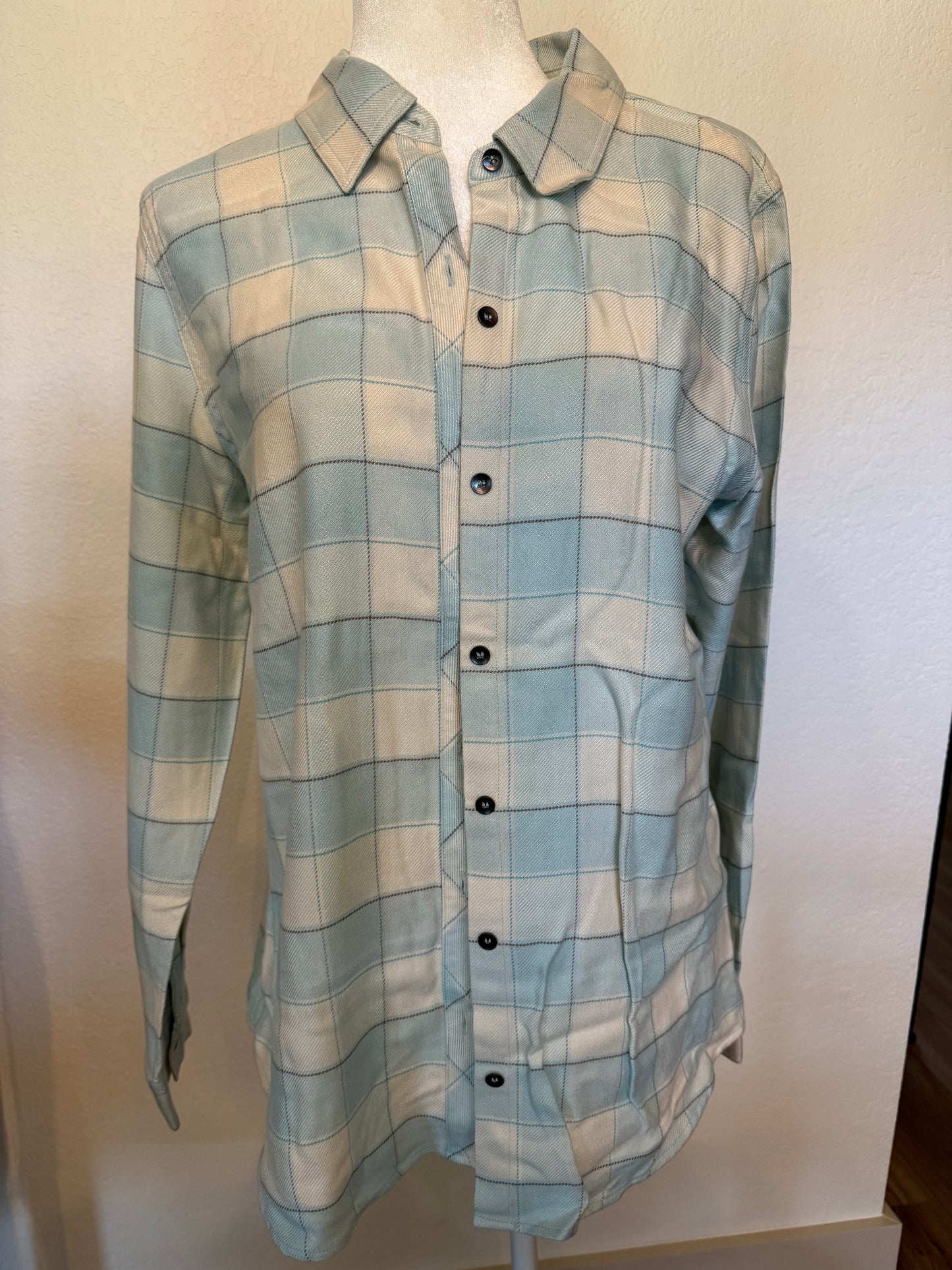 Christopher & Banks Light Blue Plaid Button Front Top