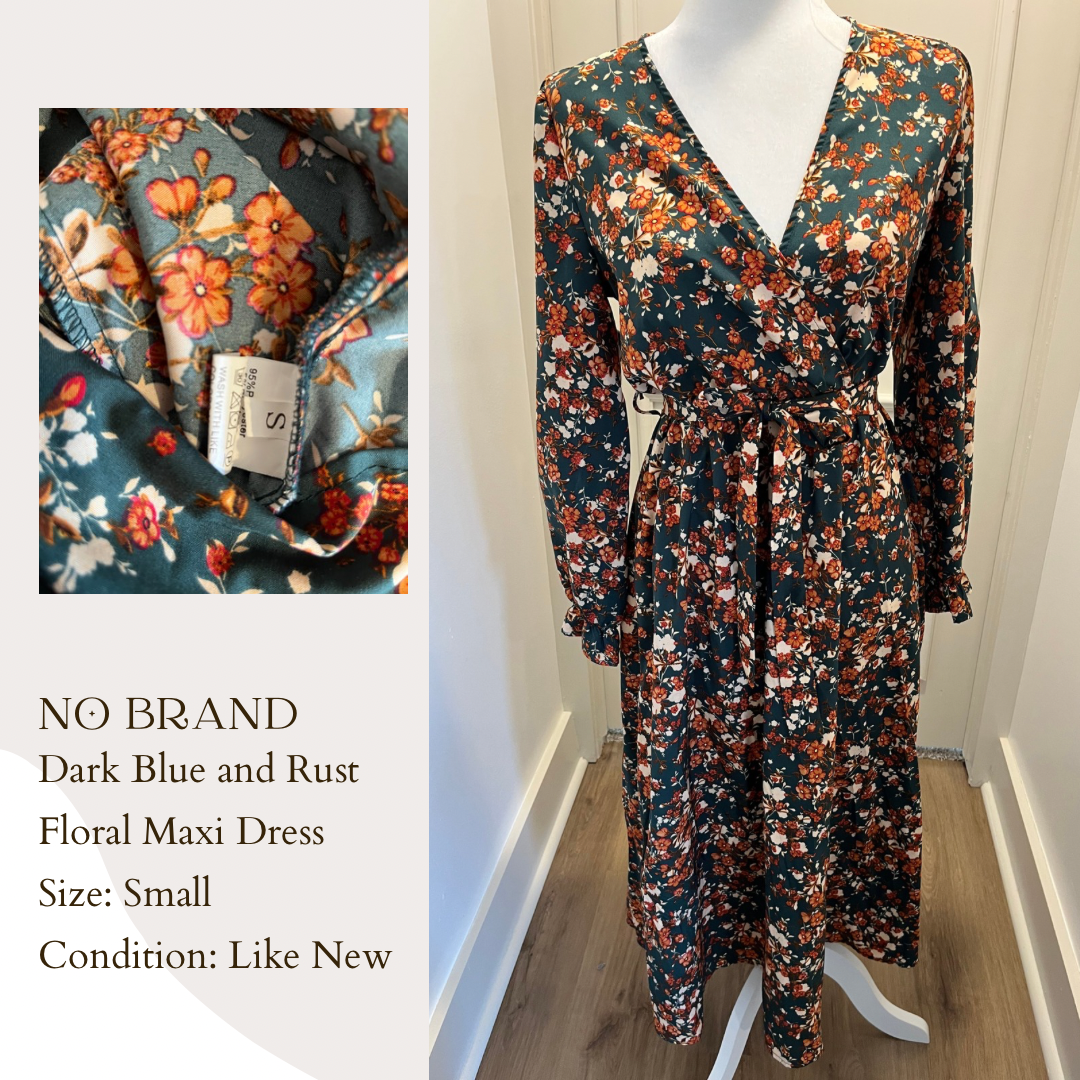 No Brand Dark Blue and Rust Floral Maxi Dress