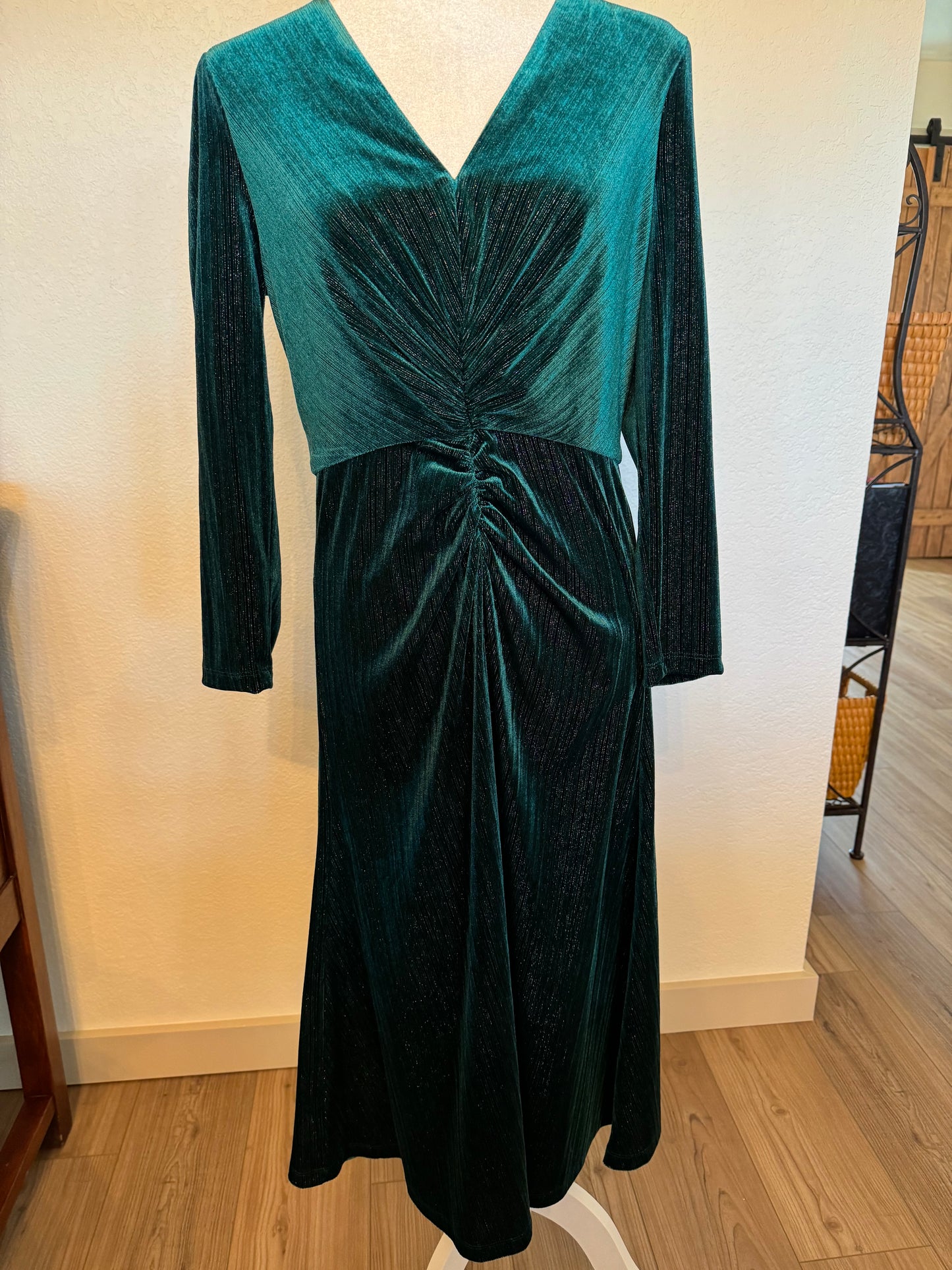 Maggy London Green Velvet Maxi Dress