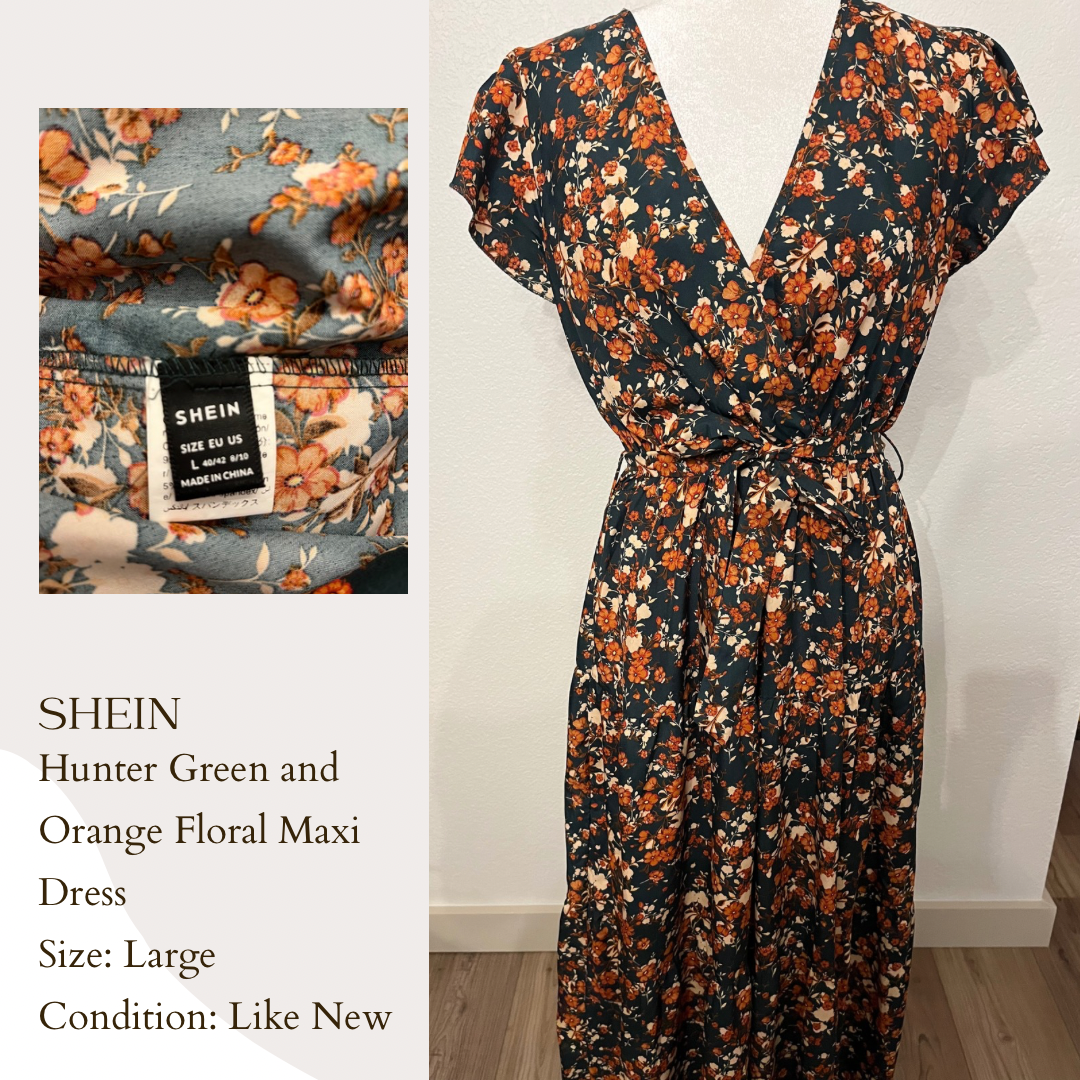 Shein Hunter Green and Orange Floral Maxi Dress