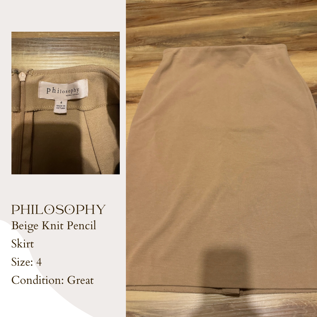 Philosophy Beige Knit Pencil Skirt