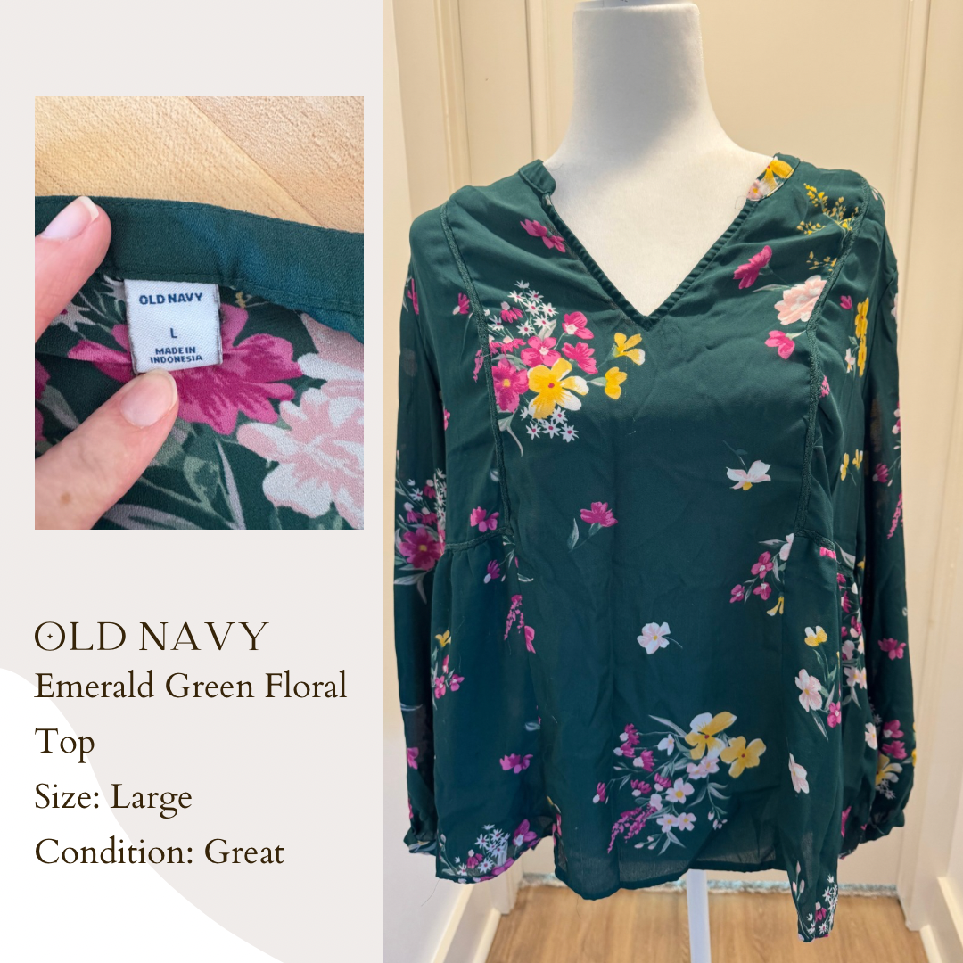 Old Navy Emerald Green Floral Top