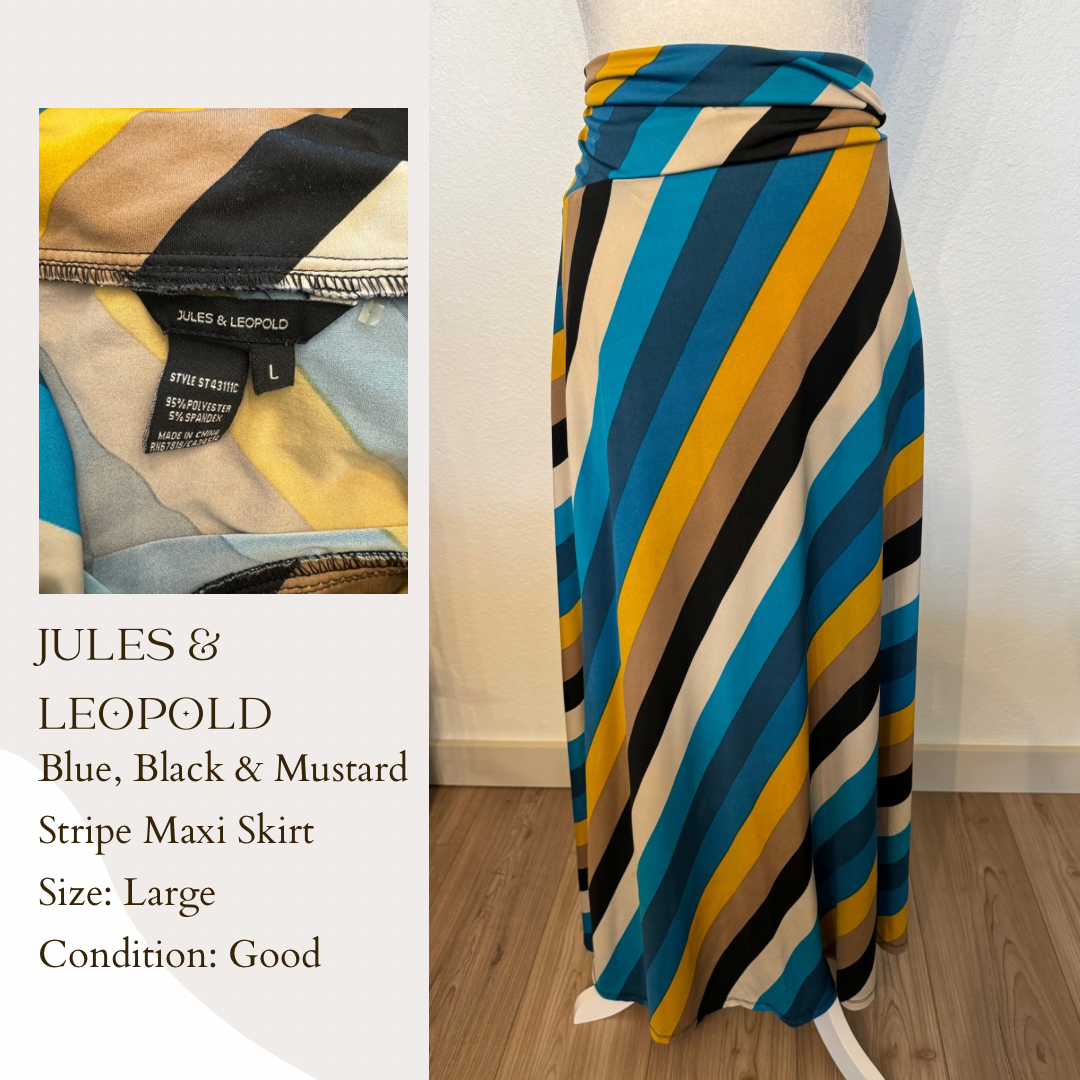 Jules & Leopold Blue, Black & Mustard Stripe Maxi Skirt