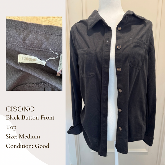 Cisono Black Button Front Top