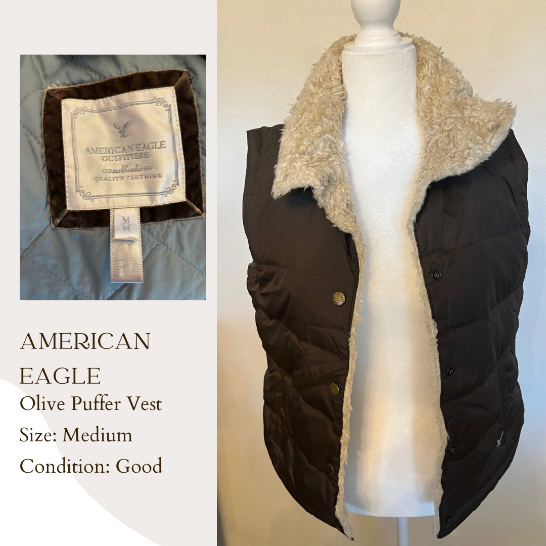 American Eagle Olive Puffer Vest