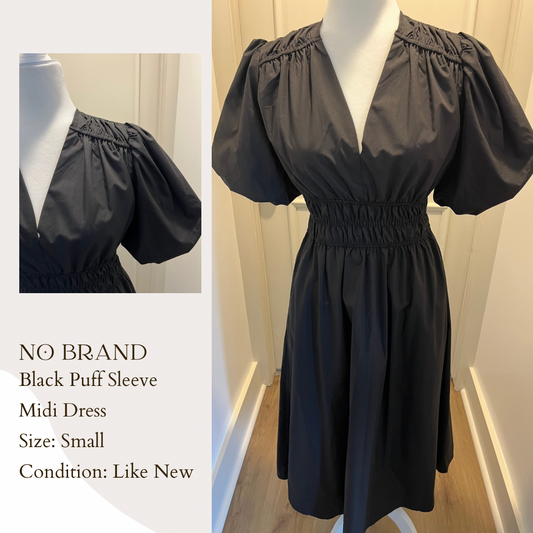No Brand Black Puff Sleeve Midi Dress
