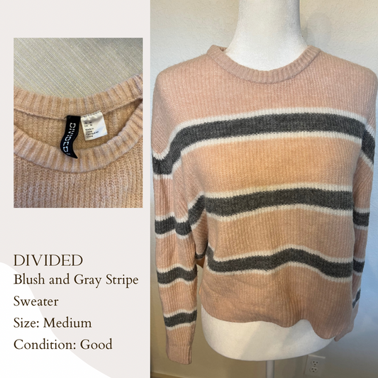 Divided Blush and Gray Stripe Sweater