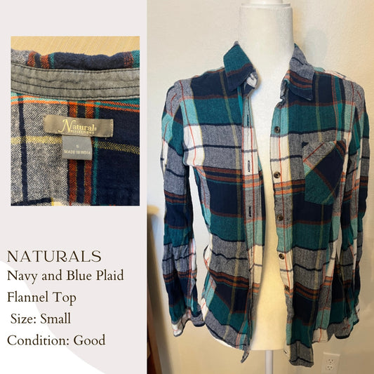 Naturals Navy and Blue Plaid Flannel Top