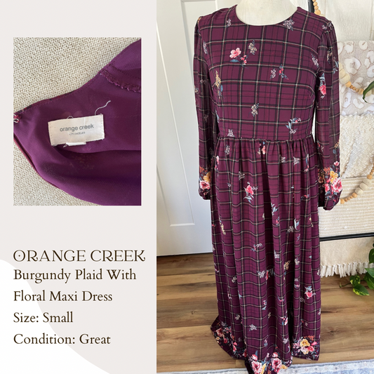 Orange Creek Burgundy Plaid With Floral Maxi Dress