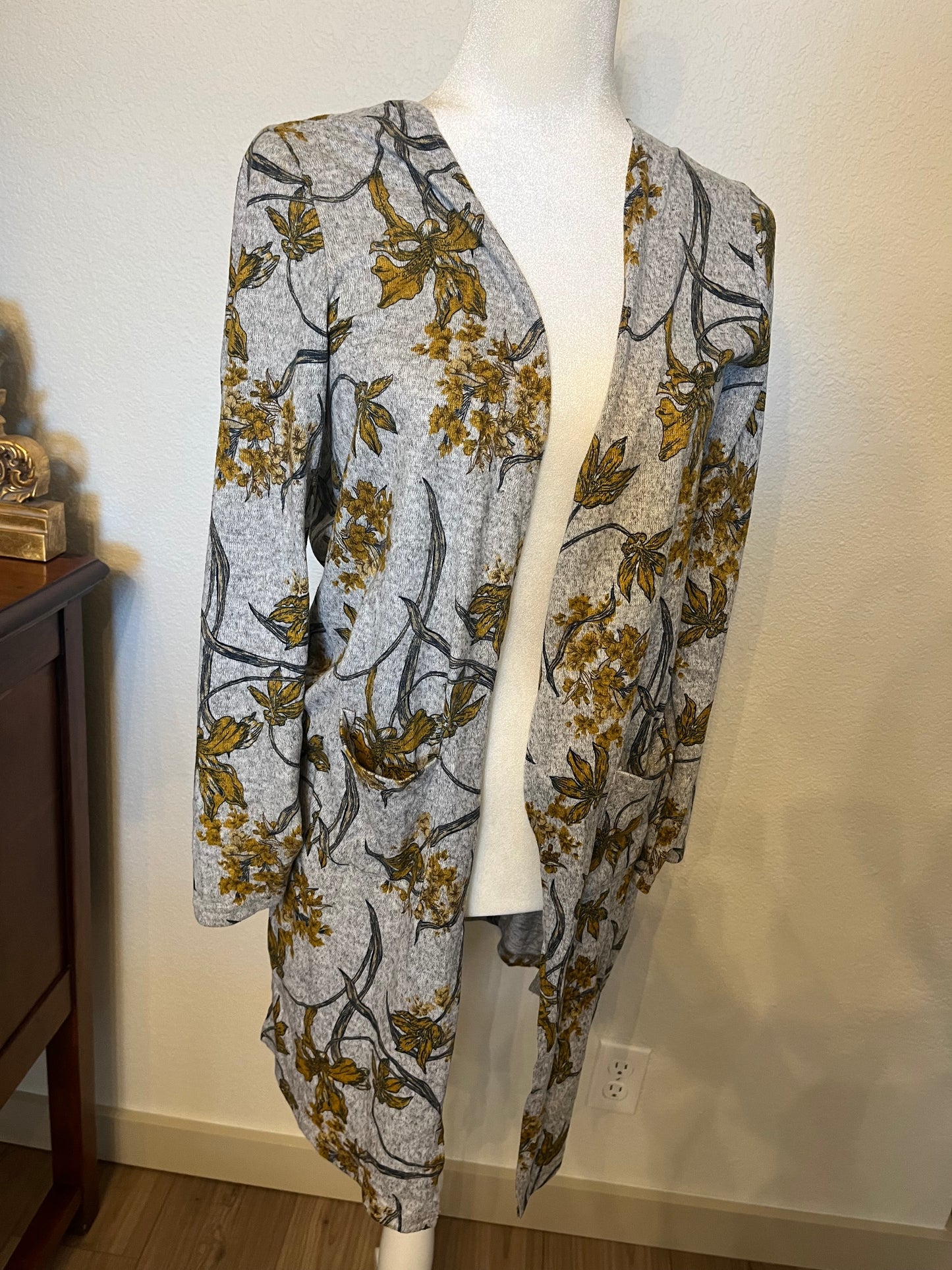 Bailey’s Blossoms Mustard and Gray Floral Cardigan