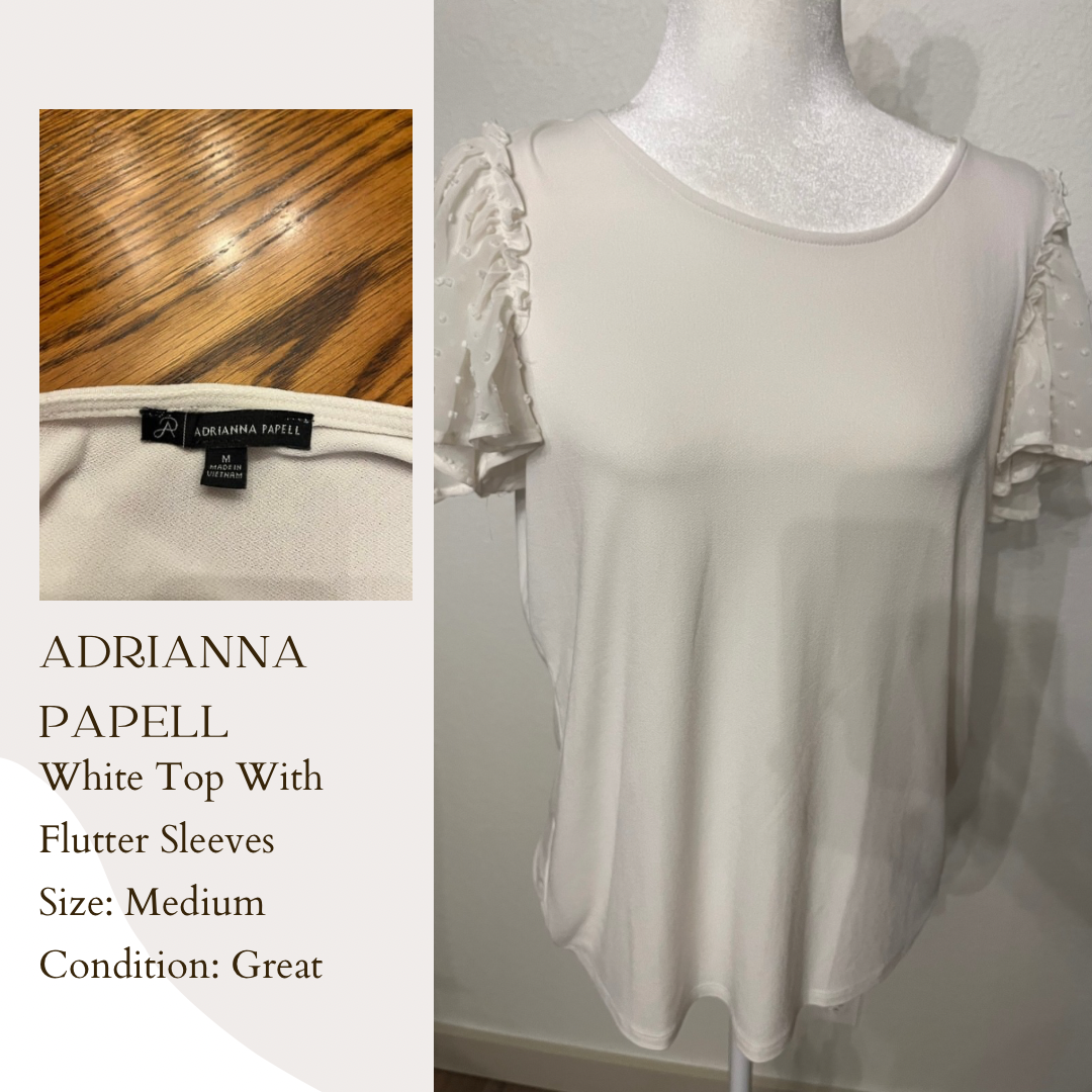 Adrianna Papell White Top With Flutter Sleeves