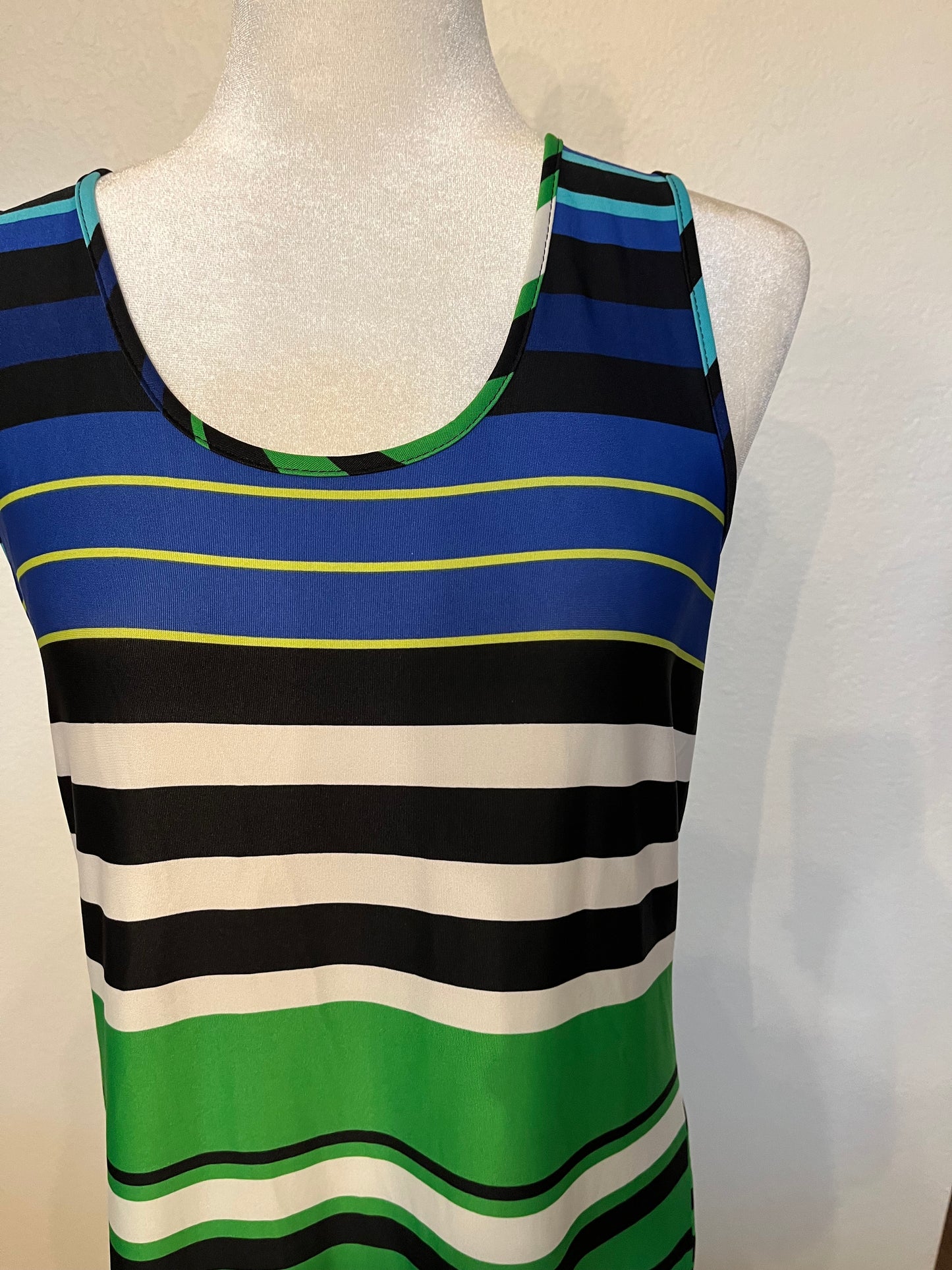 No Brand Green, Blue, & Black Stripe Maxi Dress