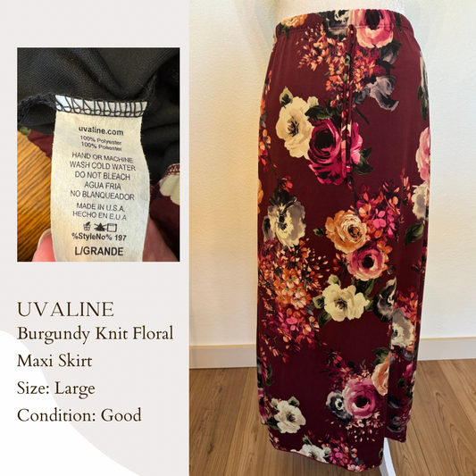 Uvaline Burgundy Knit Floral Maxi Skirt