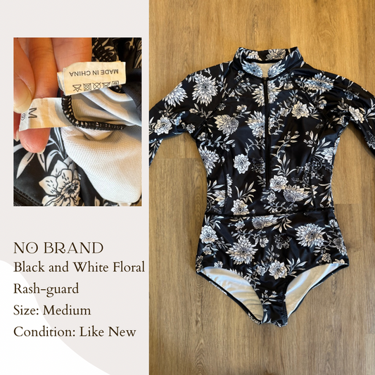 No Brand Black and White Floral Rash-guard