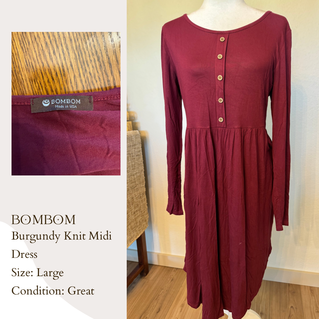 Bombom Burgundy Knit Midi Dress