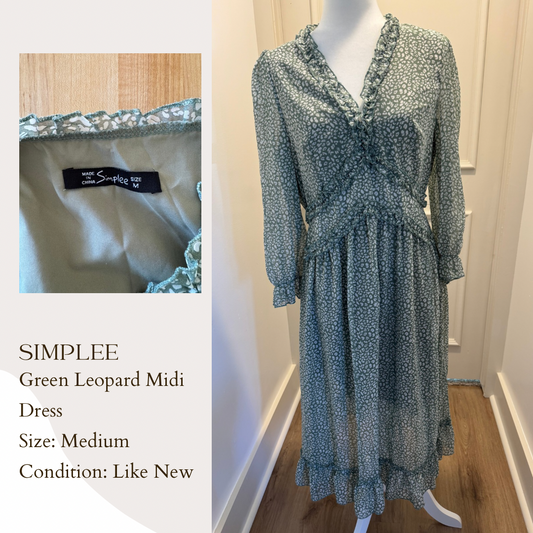 Simplee Green Leopard Midi Dress