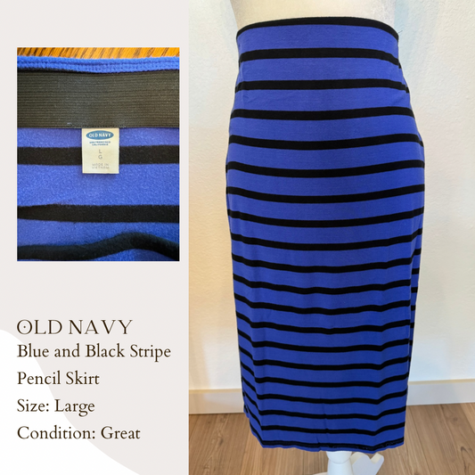 Old Navy Blue and Black Stripe Pencil Skirt