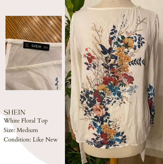 Shein White Floral Top