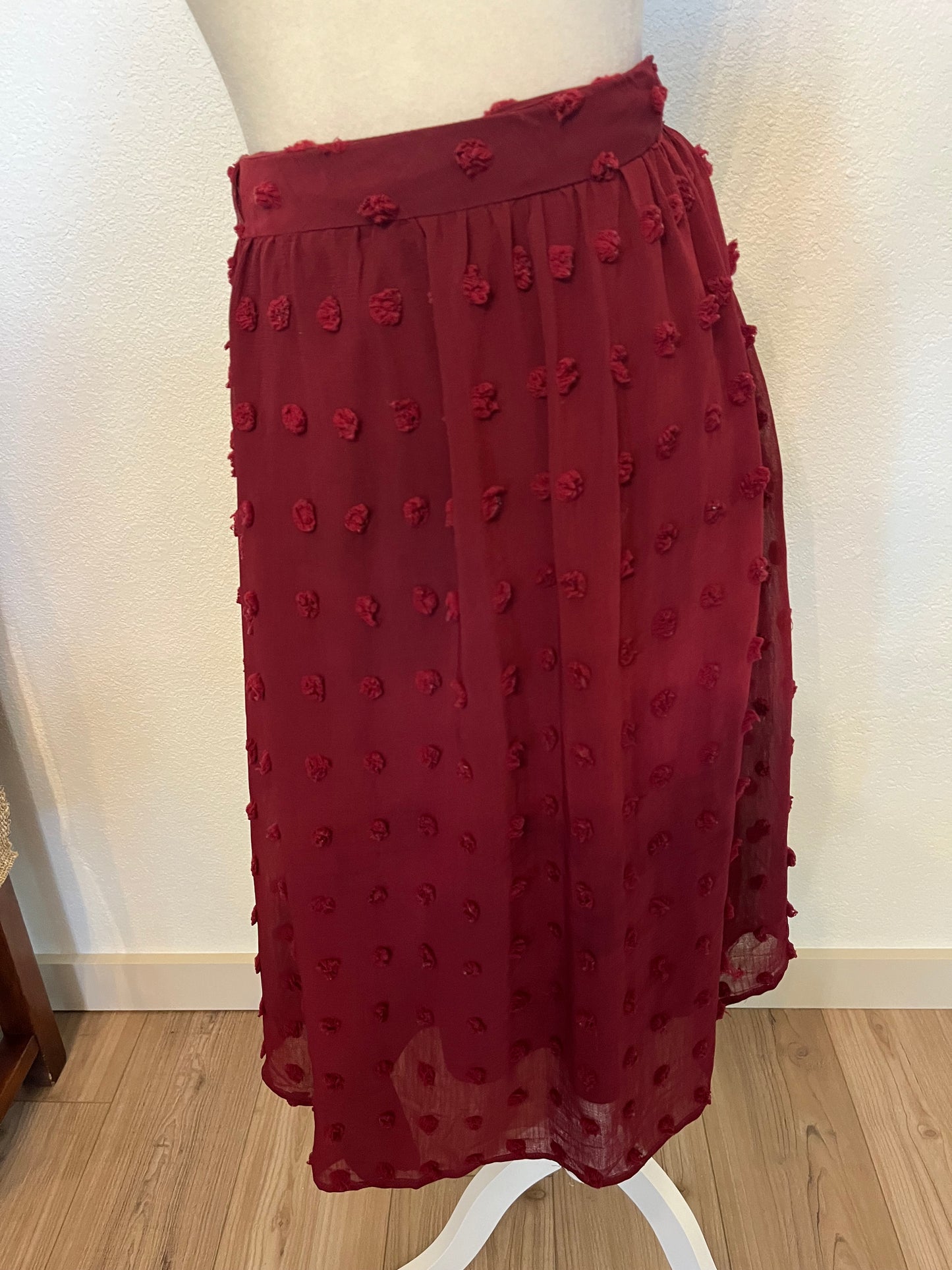 Polagram Burgundy Swiss Dot Midi Skirt