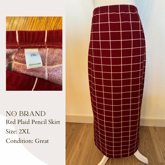 No Brand Red Plaid Pencil Skirt