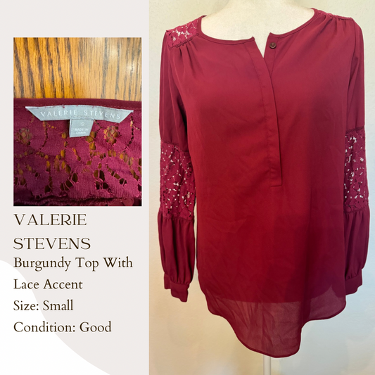 Valerie Stevens Burgundy Top With Lace Accent