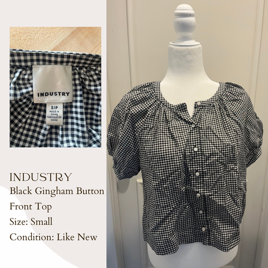 Industry Black Gingham Button Front Top