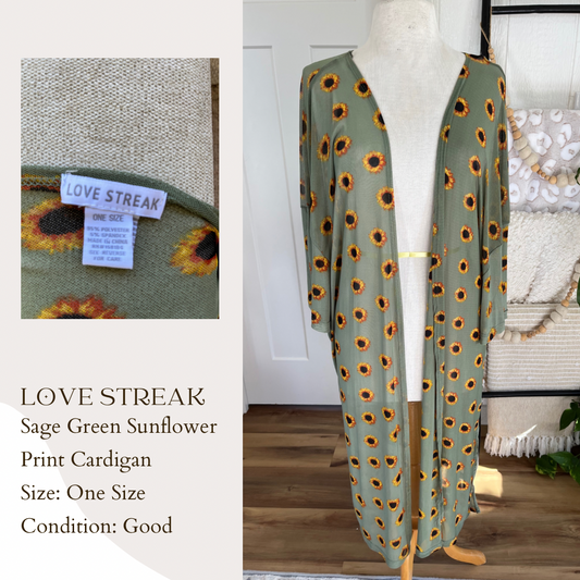 Love Streak Sage Green Sunflower Print Cardigan