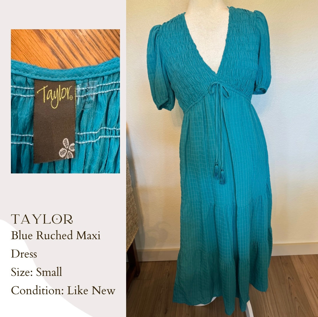 Taylor Blue Ruched Maxi Dress