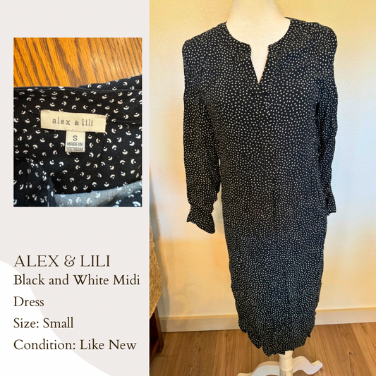 Alex & Lili Black and White Midi Dress