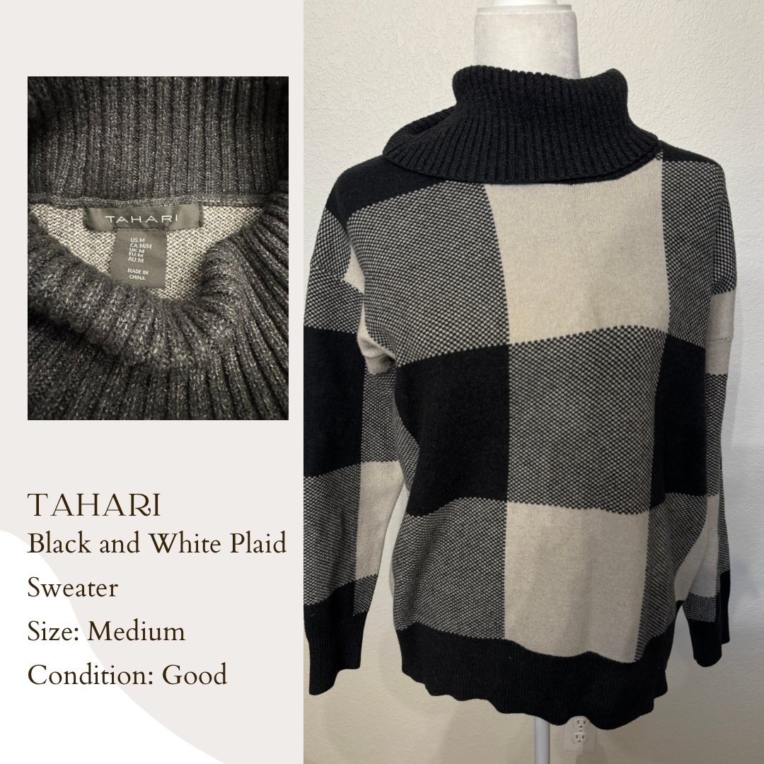 Tahari Black and White Plaid Sweater