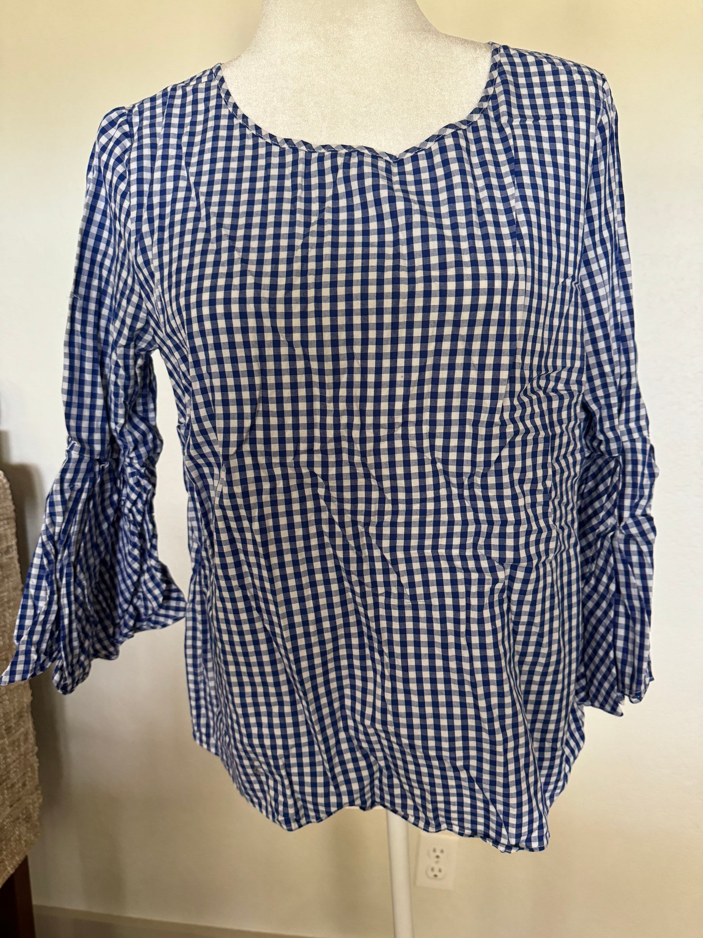 Jane and Delancey Blue Gingham Top With Bell Sleeves