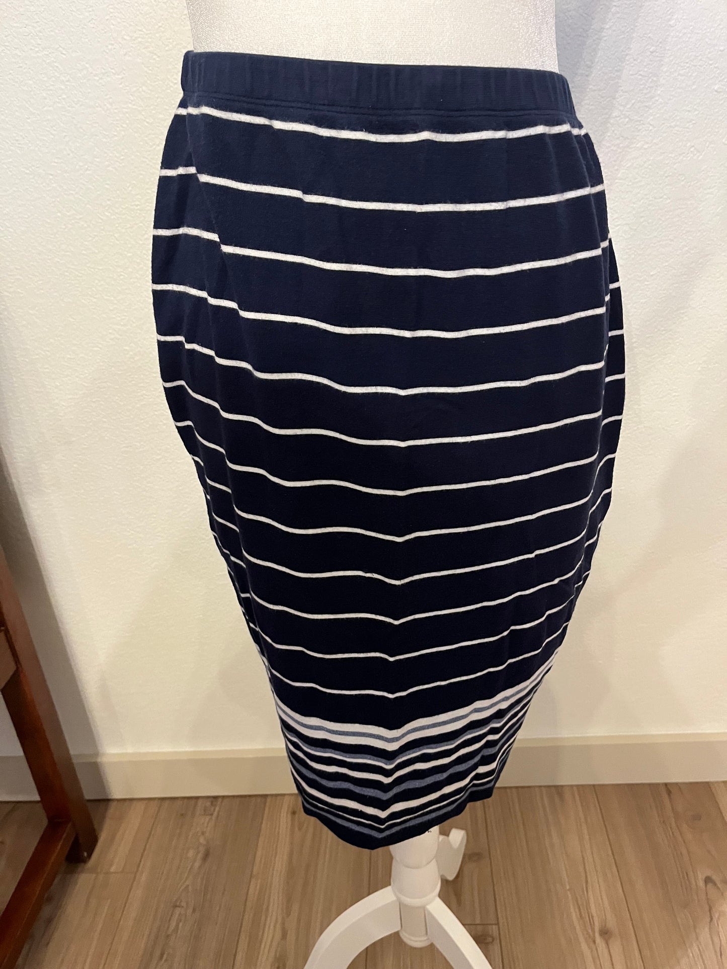 Max Studio Navy and White Stripe Knit Pencil Skirt