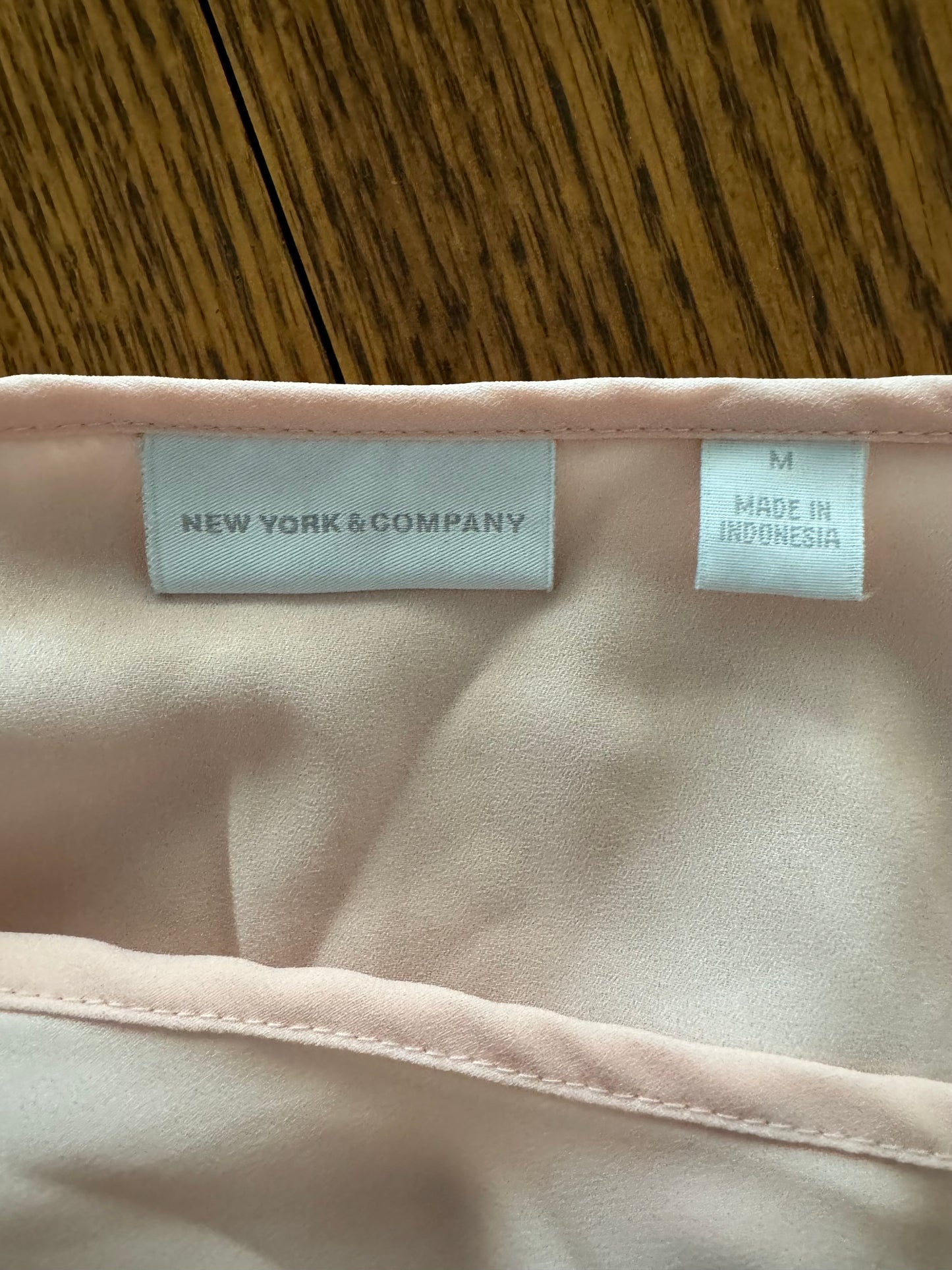 New York & Co Light Pink Top With Navy Embroidery