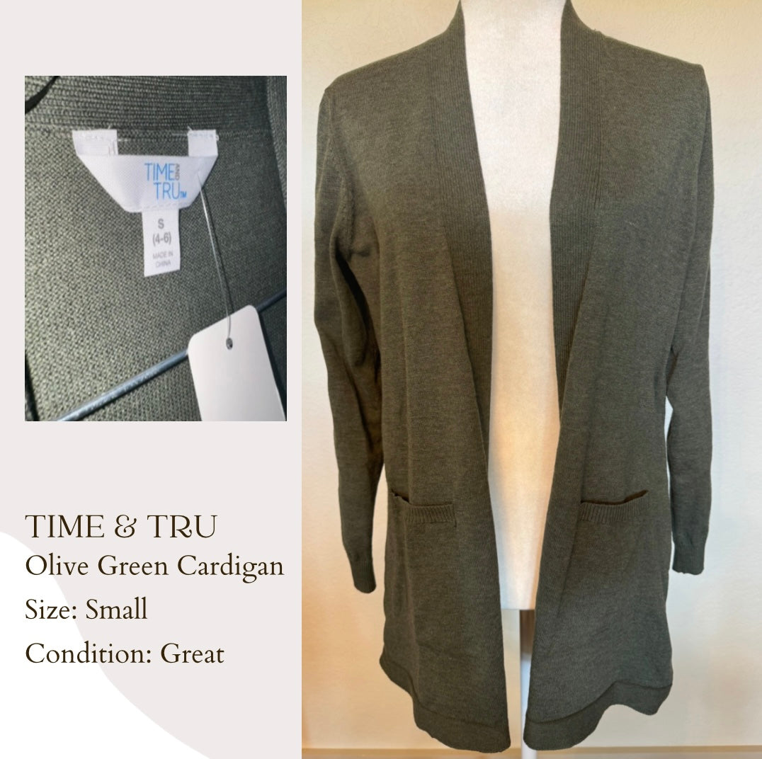 Time & Tru Olive Green Cardigan