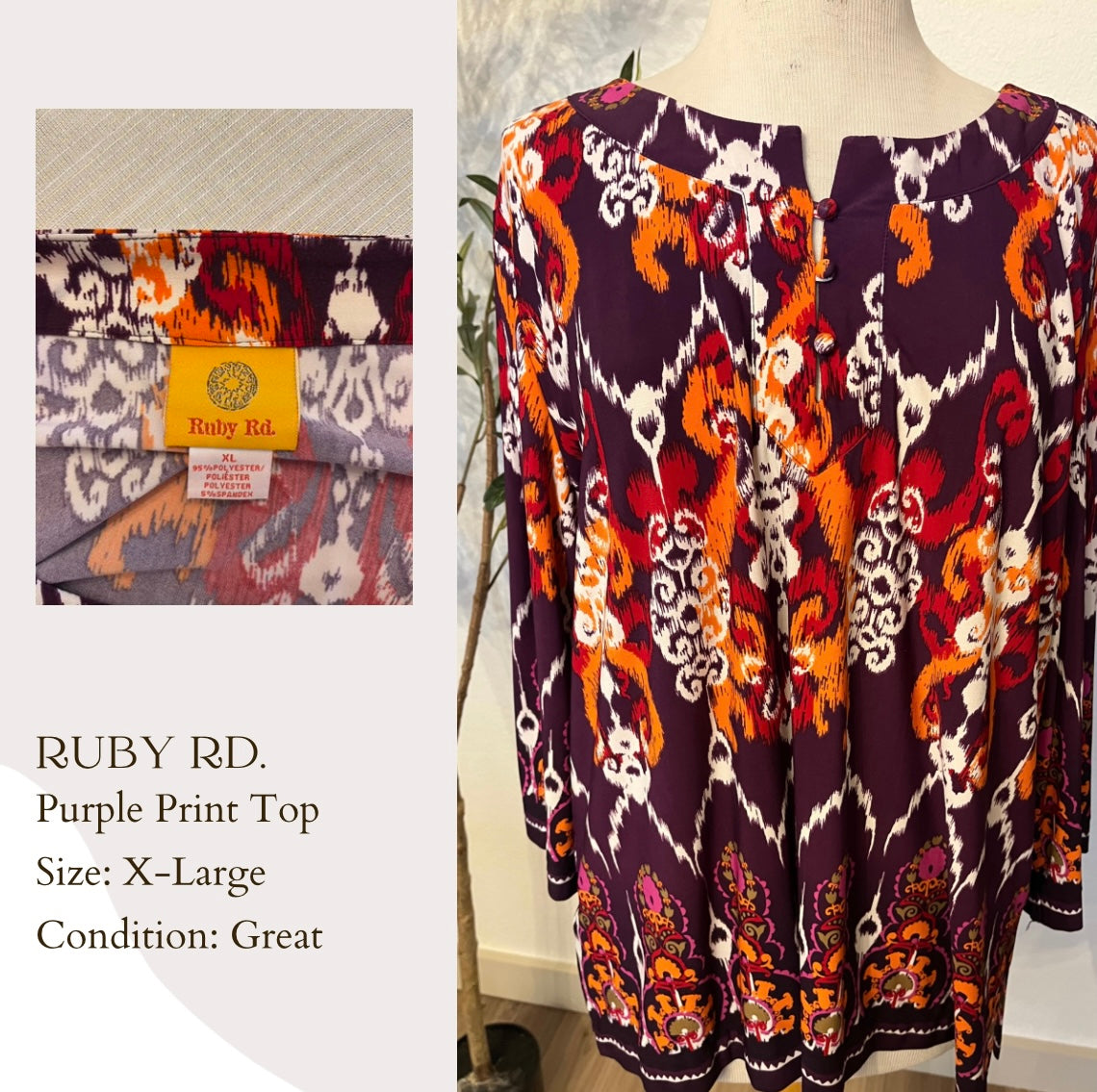 Ruby Rd. Purple Print Top