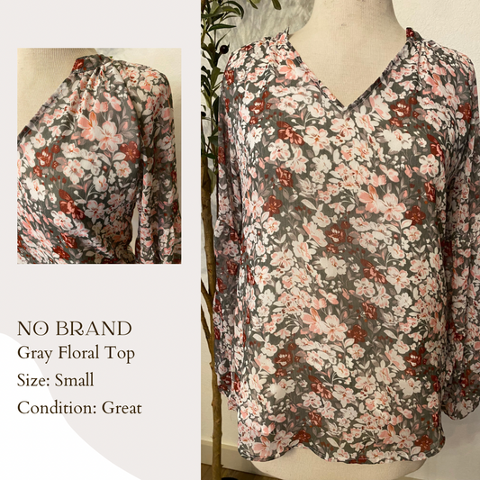 No Brand Gray Floral Top