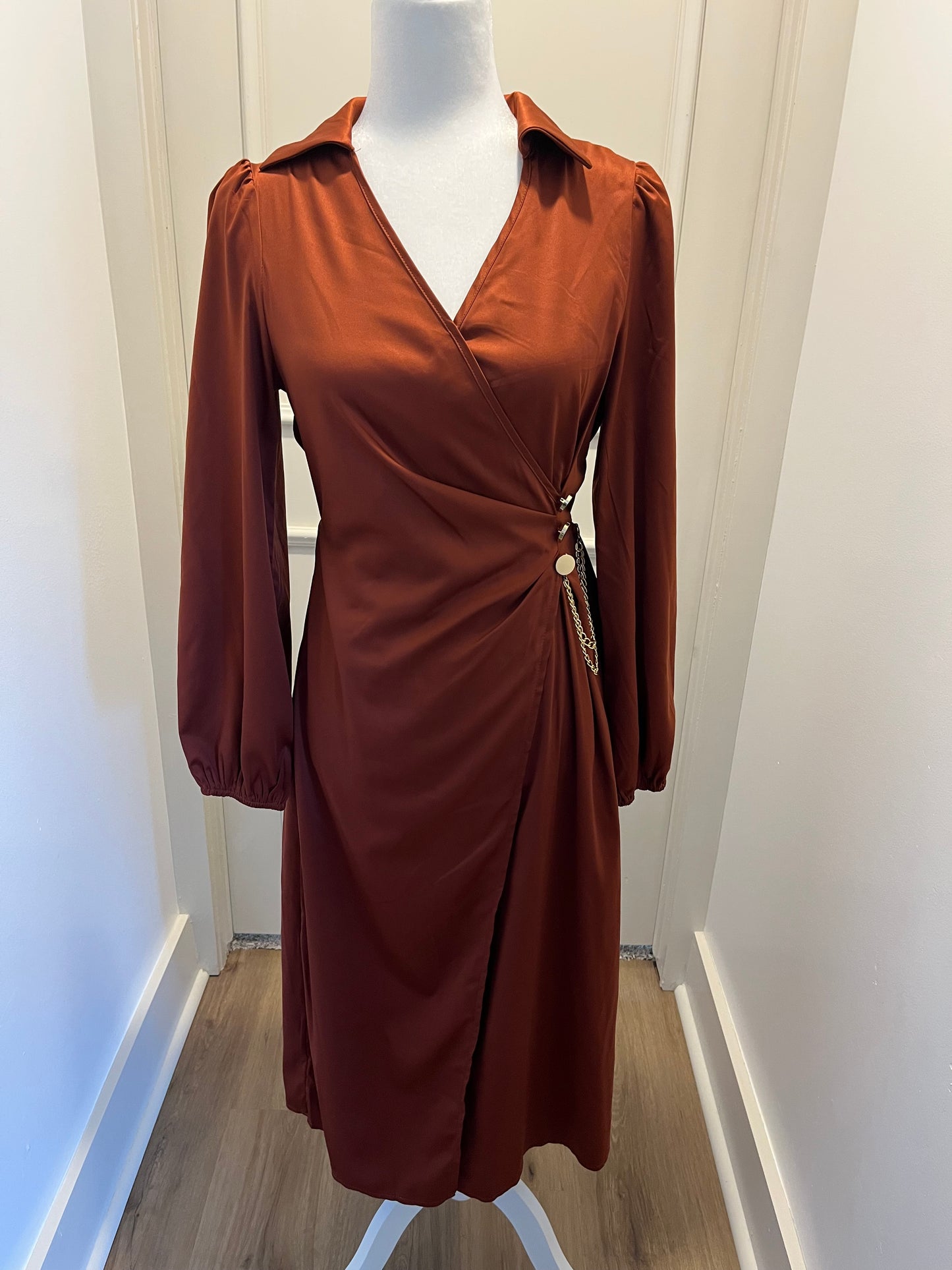 No Brand Rust Satin Midi Dress