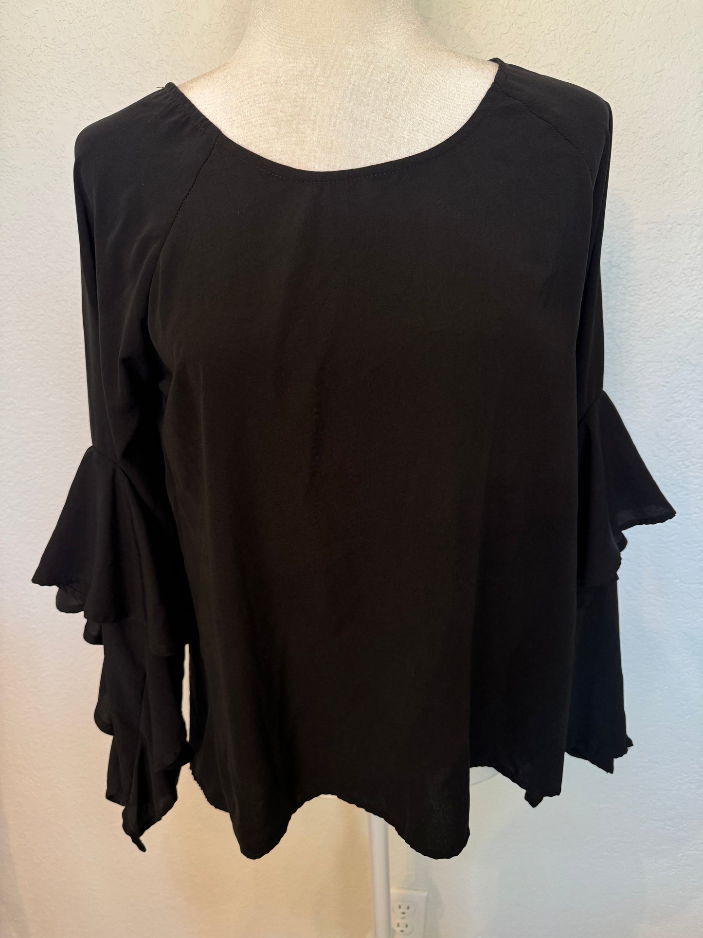 West Kei Black Ruffle Sleeve Top