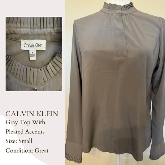 Calvin Klein Gray Top With Pleated Accents