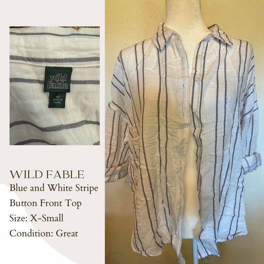 Wild Fable Blue and White Stripe Button Front Top