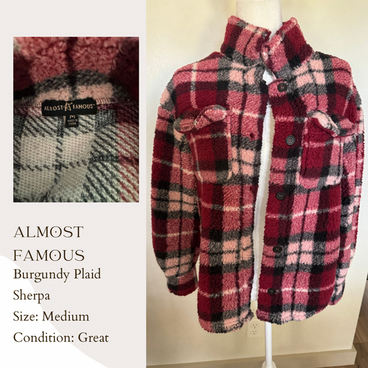 Almost Famous Burgundy Plaid Sherpa