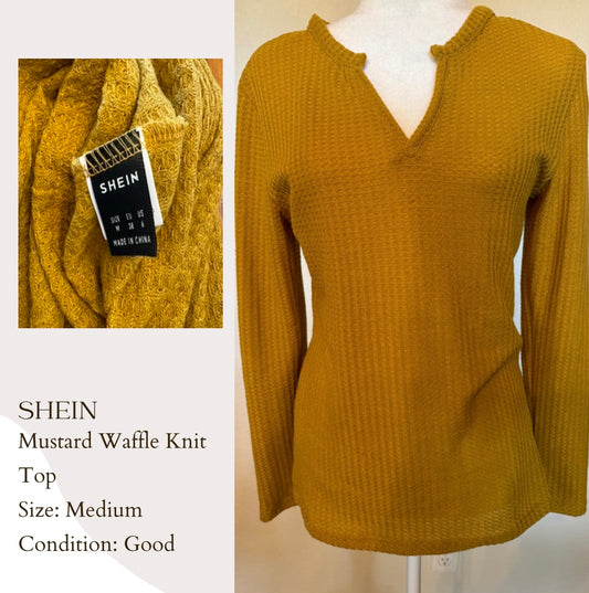 Shein Mustard Waffle Knit Top