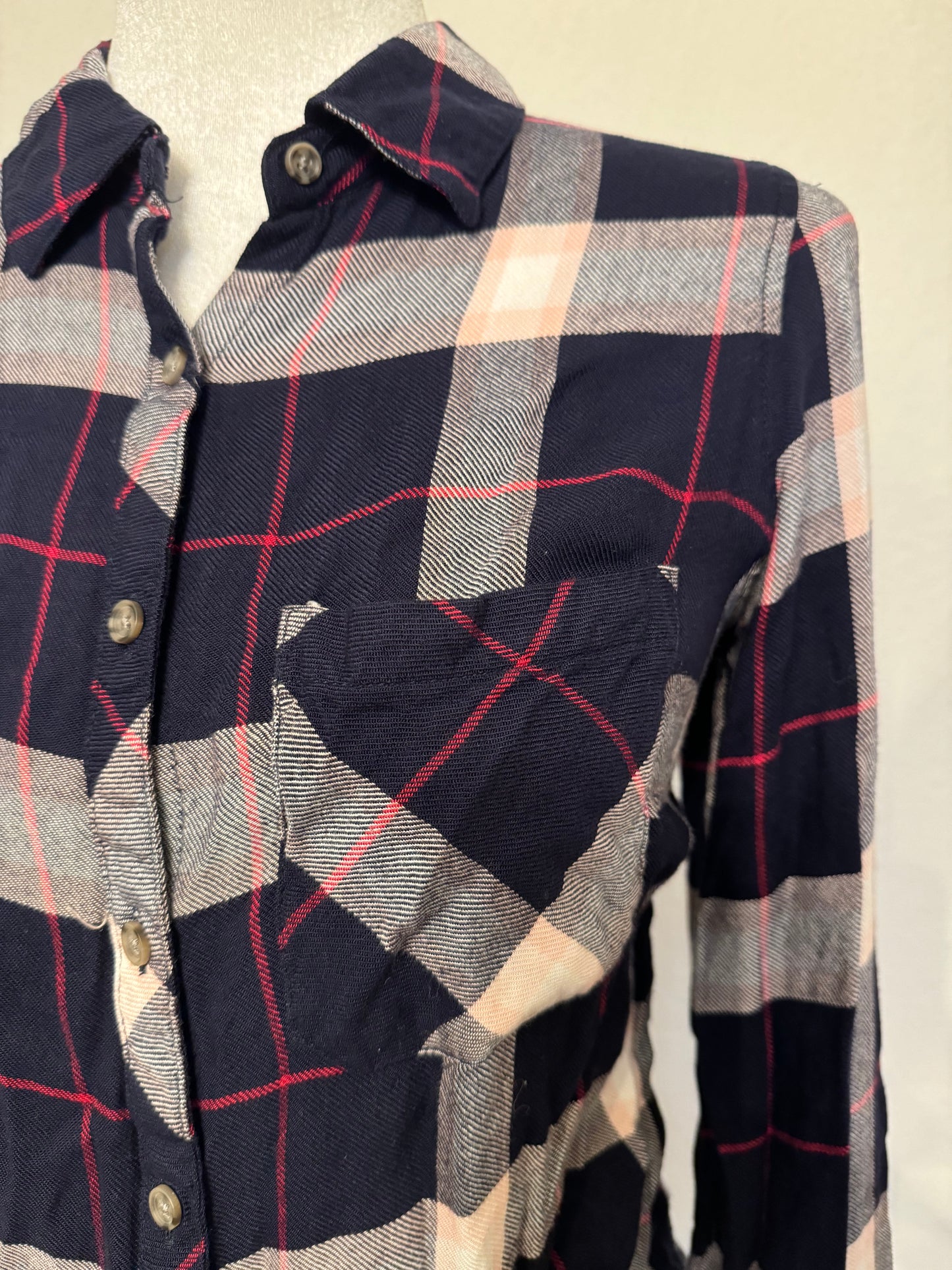 Maurices Navy Plaid Button Front Top