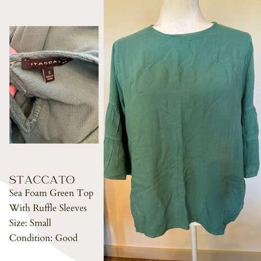 Staccato Sea Foam Green Top With Ruffle Sleeves
