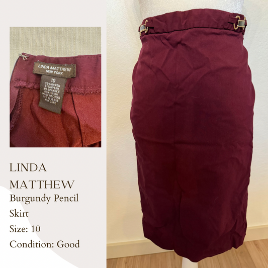 Linda Matthew Burgundy Pencil Skirt